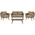 4-sitzer lounge set 4-teilig rattan dunkelbraun auflagen olivgruen vittoria