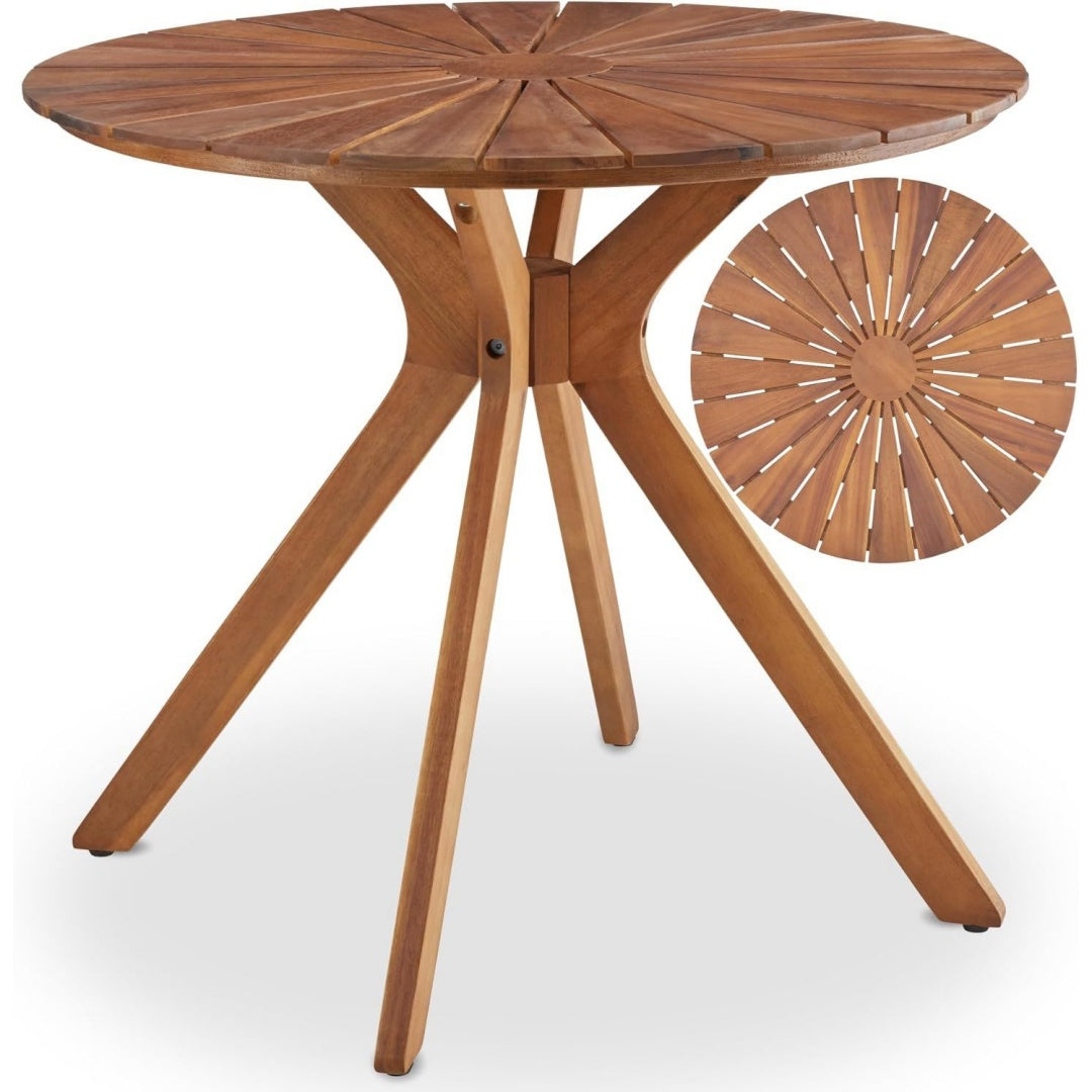 massivholz gartentisch 70 x 70 x 62 cm rund wetterfest x-gestell hoehenverstellbar gartenmoebel akazienholz gartentische outdoor tisch gartentisch tischplatte mit sonnenmuster