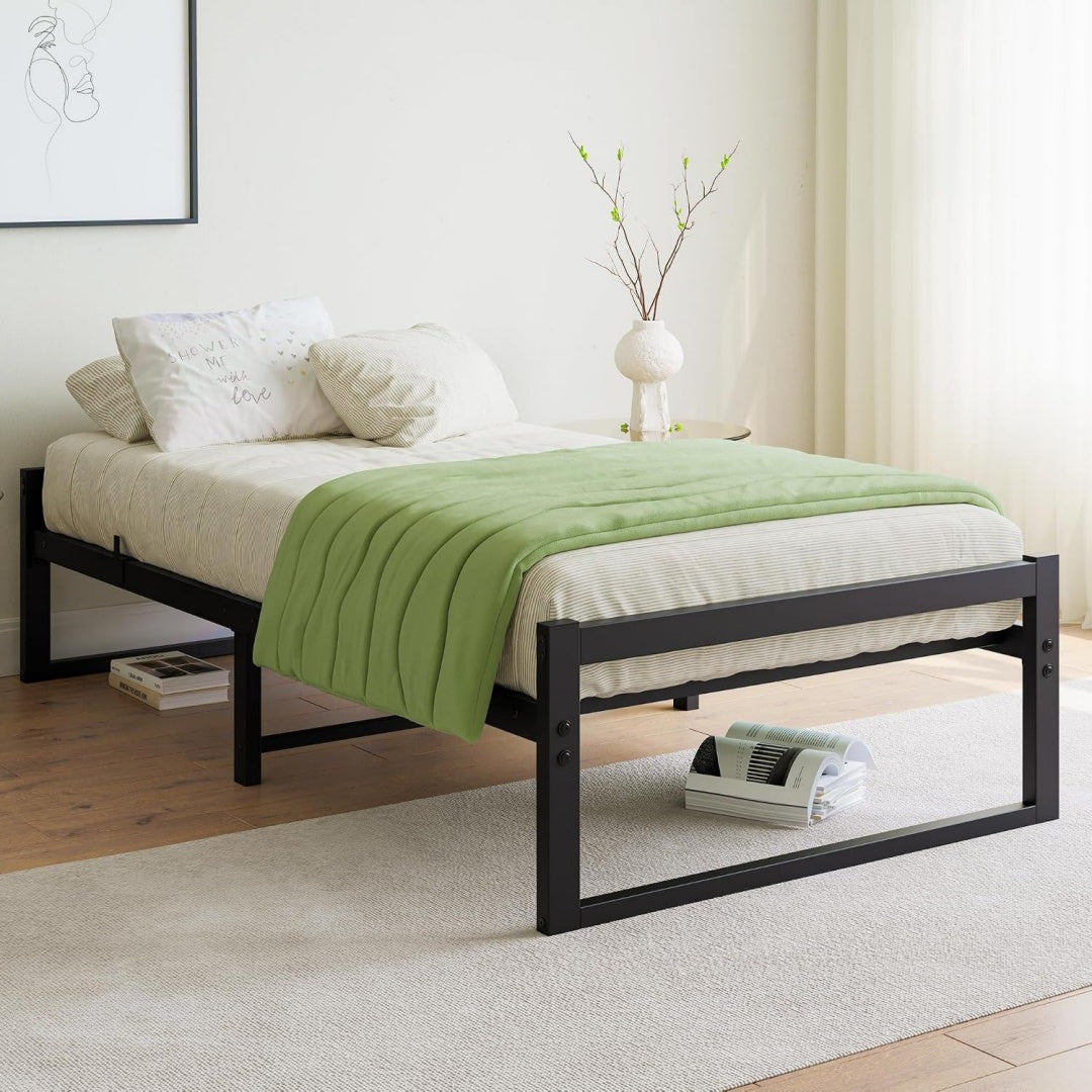 bett 90x200cmbettgestell 90x200 mit lattenrost aus metallschwarz metallbett 90x200 cm mit stauraum-32cm hochbettrahmengaestebett doppelbett keinboxspringbett erforderlich