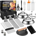 grilljoy plancha zubehoer set edelstahl 28-teilig fuer burger grill perfektes smash burger set mit grillspatel und burgerpresse ideal fuer outdoor camping gartenterrasse fuer plancha-grill