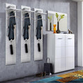 lomadox komplett garderoben set 5-teilige flurgarderobe flurmoebel in hochglanz weiss schuhschrank spiegel 3 wandpaneele made in germany