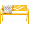 bonnlo gartenbank metall wetterfeste sitzbank fuer 2-3 sitzer essbank mit pvc-mesh rueckenlehne gartenmoebel bis 360kg belastbar baenke fuer garten balkon hof 120 cm gelb
