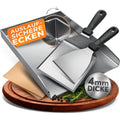 flammtal - grillplatte aus 4mm rostfreiem edelstahl 40 x 30cm - plancha mit grillspachtel set burgerpapier - passend fuer gas- kohlegrill - auslaufsichere ecken fuer sauberes grillen