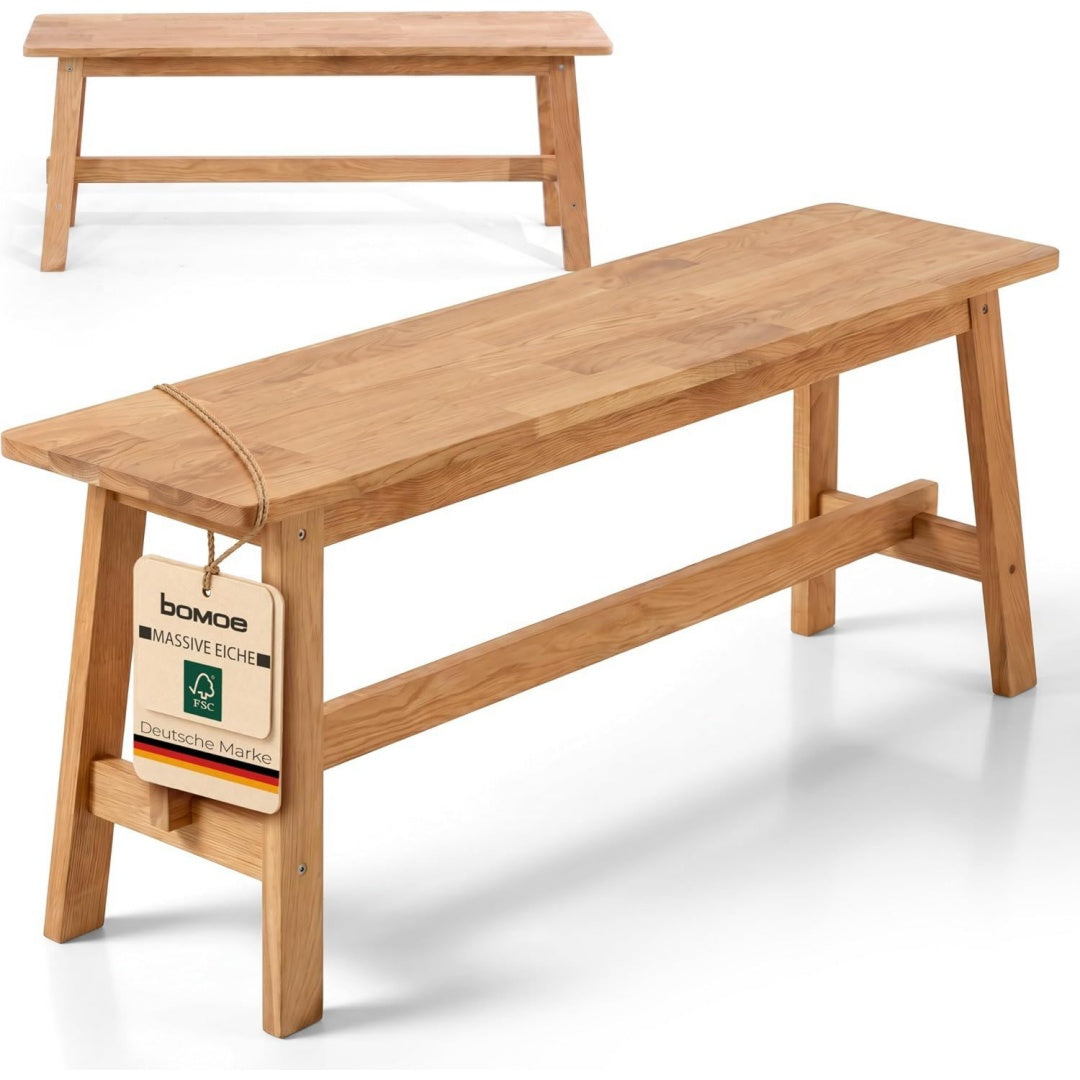 bomoe holzbank fsc eichenholz massiv geoelt sitzbank bis 250 kg flur kueche 100x29x45cm 100cm lang garderobenbank flurbank holz esszimmer badezimmer bank essbank eichberg