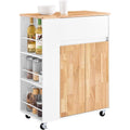 servierwagen mit rollen 3 ablagen schutzstaeben 709040cm kuechenwagen mit schublade schrank verstellbaren boeden 68 kg tragkraft mdfgummibaum fuer kueche esszimmer fkw132-wn