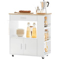 kuechenwagen mit bremsrollen arbeitsplatte 82x88x46 cm fuer kueche servierwagen mit schublade mikrowellenfach 3 seitenregalen handtuchhalter 75 kg tragkraft weiss fkw113-wn