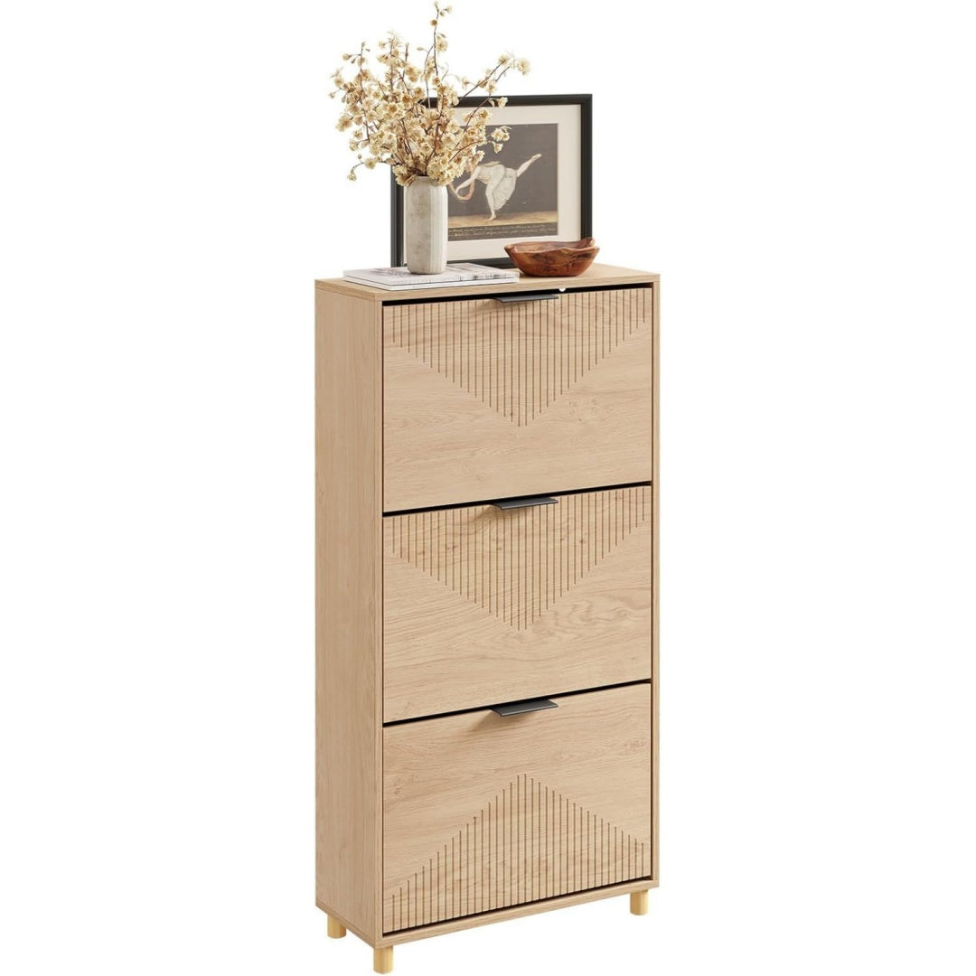 schuhschrank schmal 24 cm holzoptik fuer flur schuhregal mit grosser kapazitaet bis groesse 47 nordisches design fuer eingang und familie fsr213-n