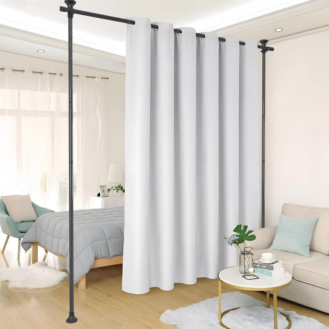 raumteiler paraventgestell gardinenstange178 cm x 317 cm flexibel verstellbarer paravent ohne vorhang ohne bohren raumtrenner sichtschutz fuer wohnzimmer schlafzimmer oder buero schwarz
