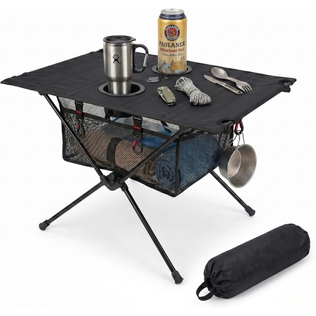 campingtisch klappbar aluminium schwarz 60x39x37cm ultraleicht taktisch aufbewahrungsnetz 4 haken tragbar fuer camping picknick angeln grillen